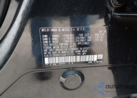 2016 Honda Hr-V Exl from USA, damaged, VIN 3CZRU6H7XGM755304